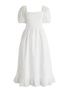 J Crew Factory Puff Sleeve Midi Dress White sz xs Square Neck Cottagecore
